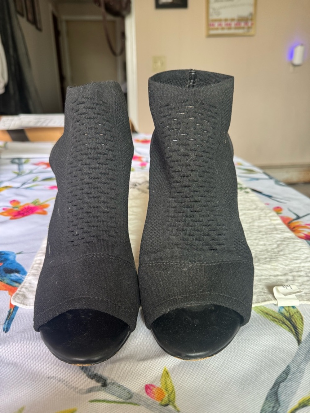 Mix No. 6 Black Knit Peep-Toe Ankle Booties